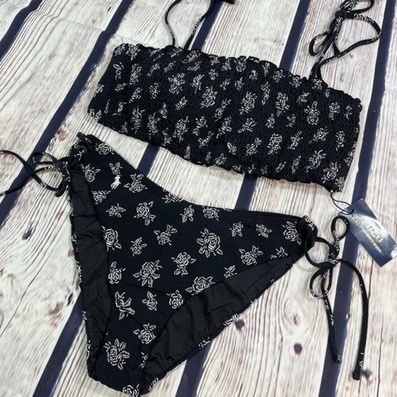 POLO RL Black White Floral Stencil Bikini Set L - Picture 6 of 16